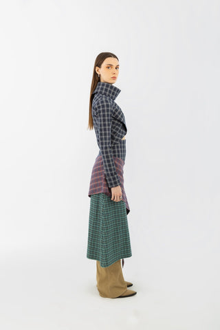 Plaid Draped Collar Top