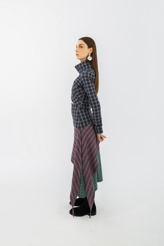 Plaid Draped Collar Top