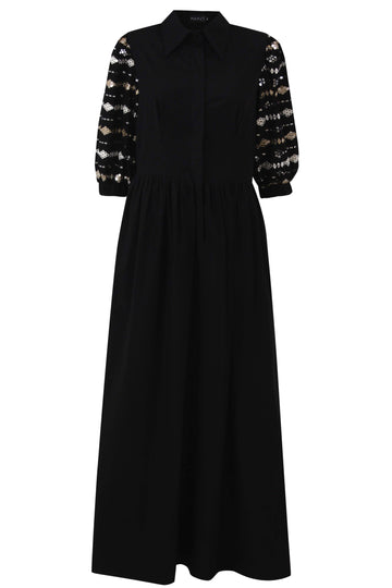 Black embroidered sleeves dress mamzi 