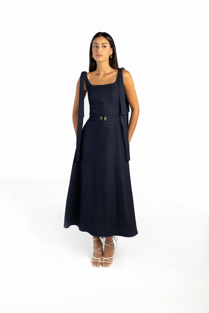 Hummingbird Buckle Denim Dress dress mamzi 