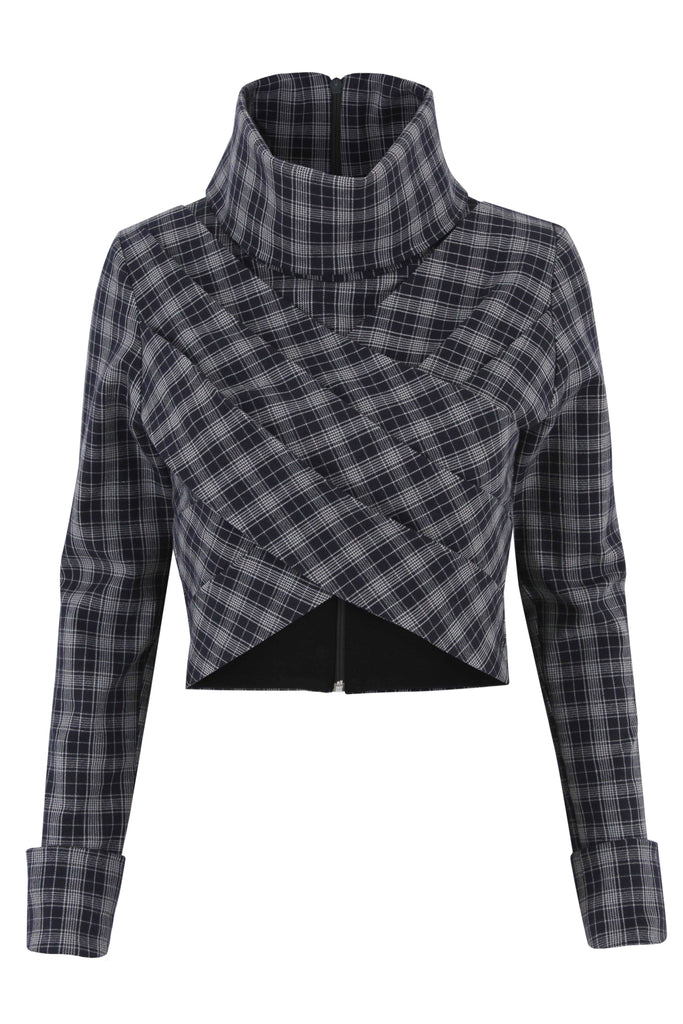 Plaid Draped Collar Top Top mamzi 