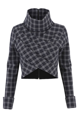 Plaid Draped Collar Top