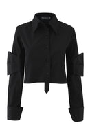 Cropped Half Bow Shirt - mamzi