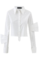 Cropped Half Bow Shirt - mamzi