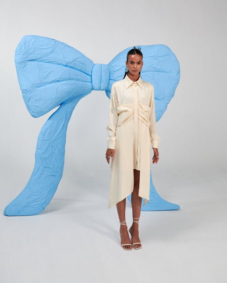 Draped Bow Shirt Dress - mamzi