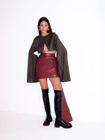 Drape leather skirt