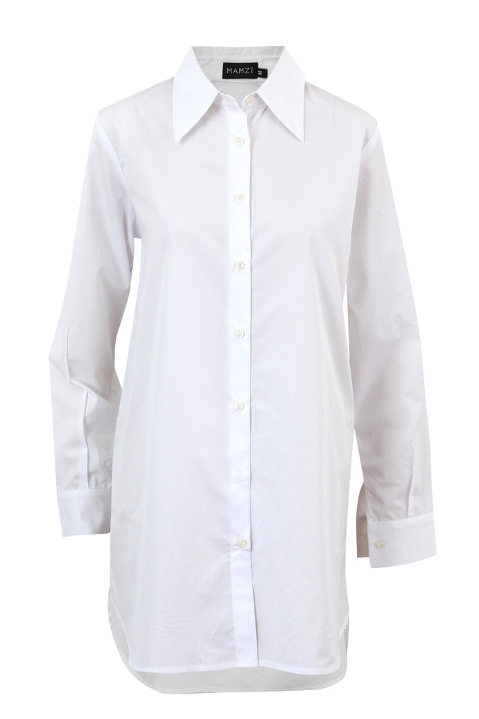 Plain Long Poplin Shirt Shirt MAMZI Small White 
