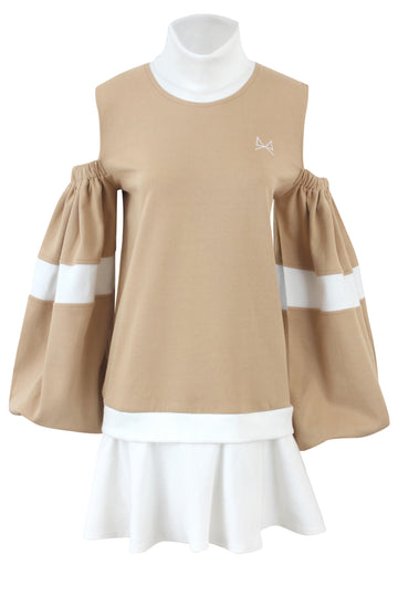 Signature Cold Cut Sweatshirt Dress Dress MAMZI S/M Beige & White 
