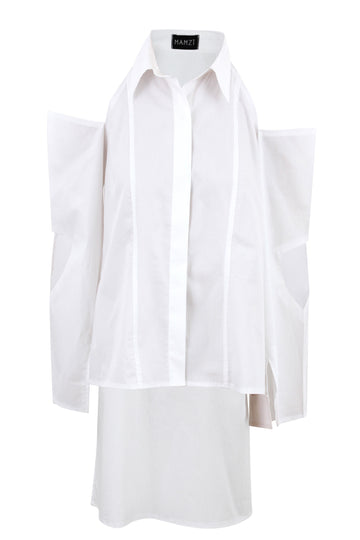 Cold Cut Shoulder High Low Shirt Shirt MAMZI Small White 