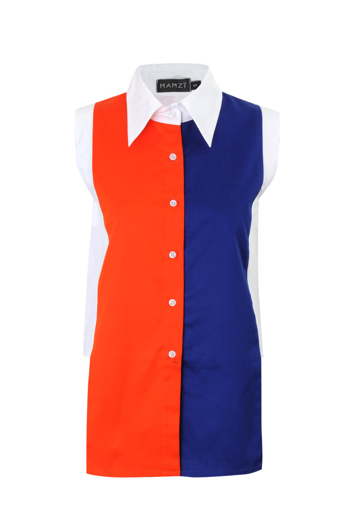 Multicolor Sleevles Shirt shirt MAMZI Small Orange/Blue 